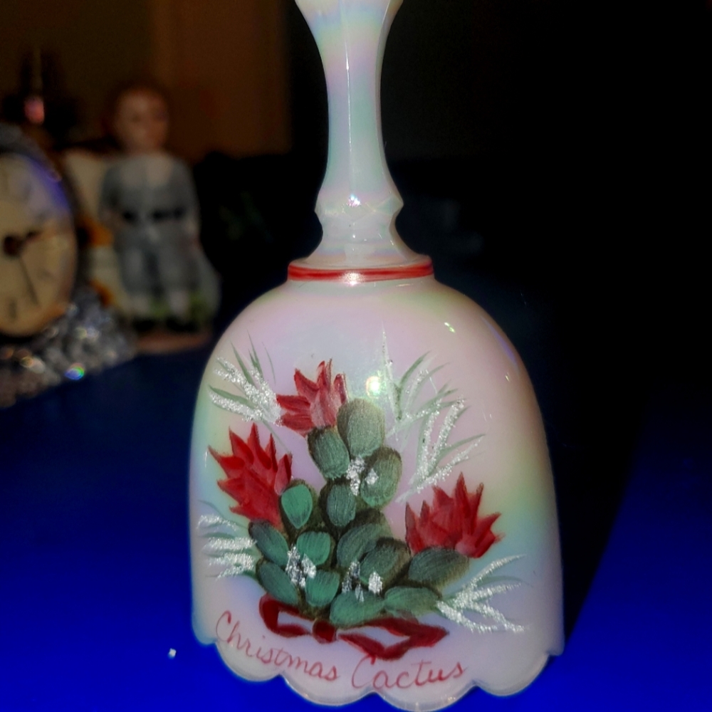 Vintage Fenton Christmas Cactus Bell (milk glass)